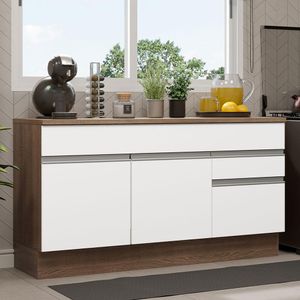 Balcão Gabinete de Pia Armário de Cozinha 150 cm 2 Gavetas 2 Portas (Com Tampo) Rustic/Branco Glamy Madesa