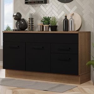 Balcão Gabinete Madesa Agata 150 cm 2 Gavetas 2 Portas (Com Tampo) - Rustic/Preto