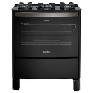 Fogão Esmaltec Esmeralda Glass Gourmet 5 Bocas Preto Com Timer Digital E Grill Elétrico