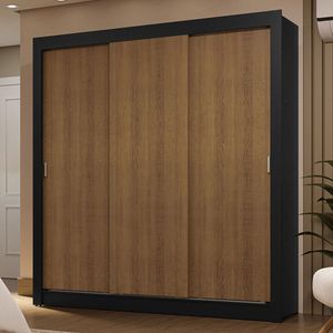 Guarda-Roupa Casal 3 Portas de Correr Preto/Rustic Sublime Madesa