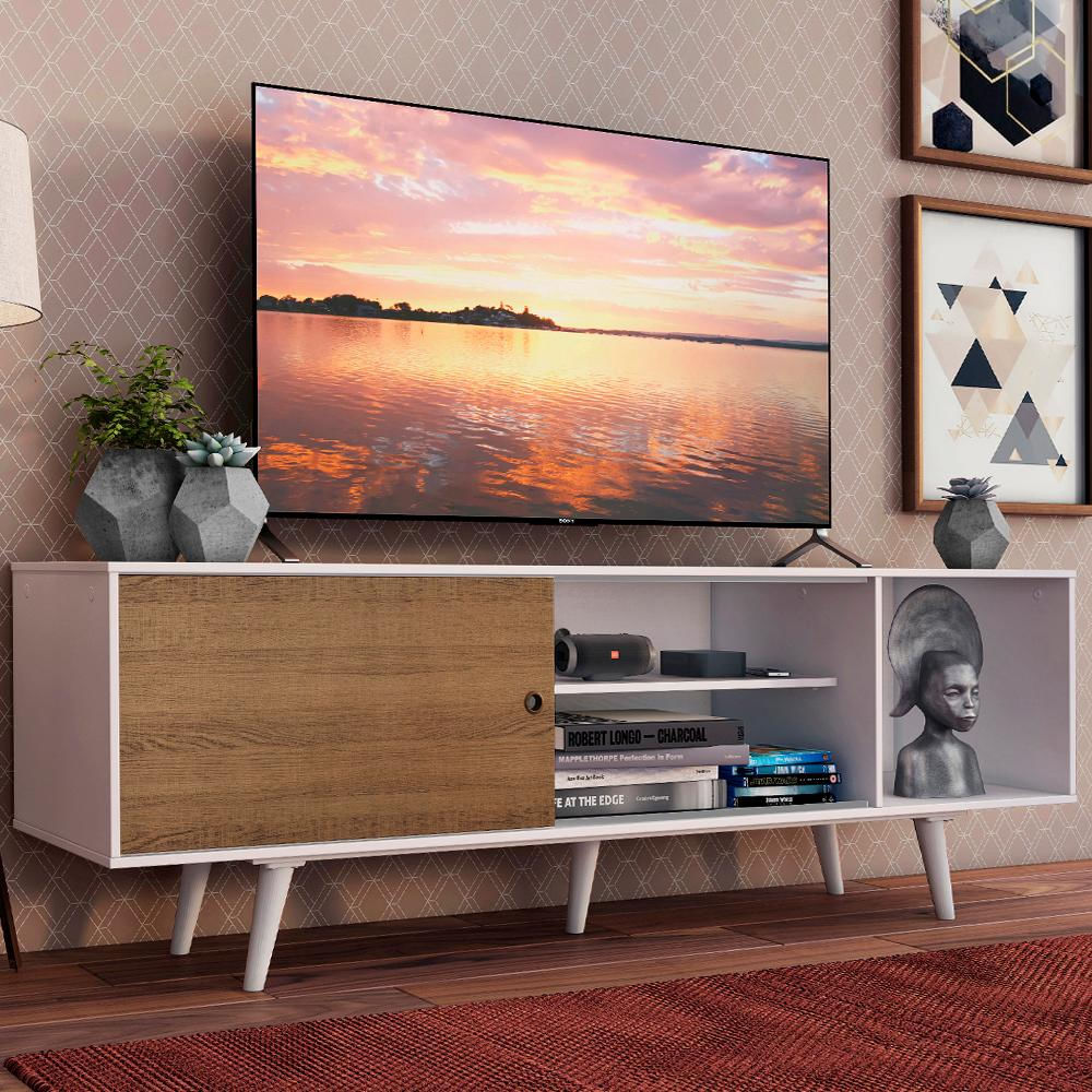 Rack Madesa Dubai para TV até 65 Polegadas com Pés - Branco/Rustic
