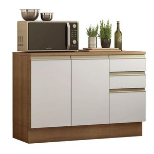 Balcão Madesa Glamy 120 cm 2 Portas e 3 Gavetas (Com Tampo) - Rustic/Branco