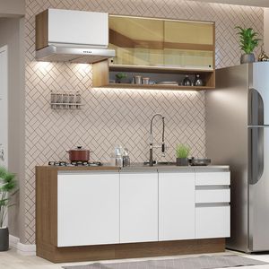 Cozinha Compacta Madesa Glamy 180008 com Armário e Balcão (Sem Tampo e Pia) - Rustic/Branco