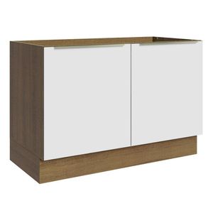Balcão Gabinete de Pia Madesa Lux 120 cm 2 Portas (Sem Tampo) - Rustic/Branco Veludo