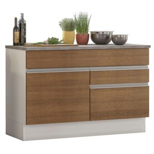 Balcão Madesa Glamy 120 cm 1 Porta e 2 Gavetas (Com Tampo) - Branco/Rustic