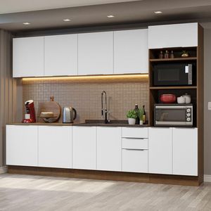 Armário de Cozinha Completa 310cm Rustic/Branco Stella Madesa 01