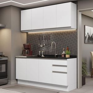 Cozinha Compacta Madesa Glamy 160001 com Armário e Balcão (Sem Tampo e Pia) - Branco