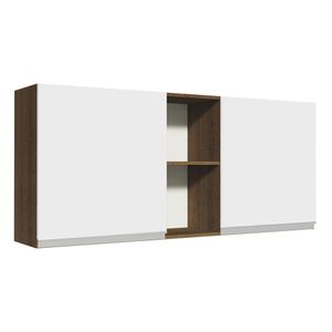 Armário Aéreo Madesa Glamy 150 cm 2 Portas e 2 Nichos - Rustic/Branco