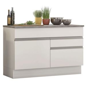 Balcão Madesa Glamy 120 cm 1 Porta e 2 Gavetas (Com Tampo) - Branco