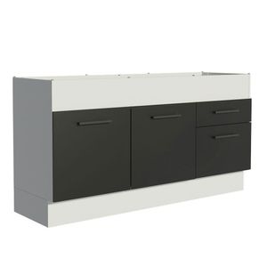 Balcão de Pia Madesa Agata 150 cm 2 Portas e 2 Gavetas (Sem Tampo e Pia) - Branco/Preto