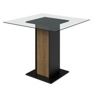 Mesa Madesa Quadrada com Tampo de Vidro 5332A - Preto/Rustic