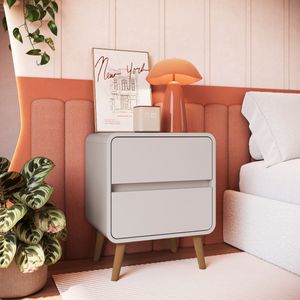 Mesa de Cabeceira 2 Gavetas Curve Bege 47x36x58cm Completa Móveis