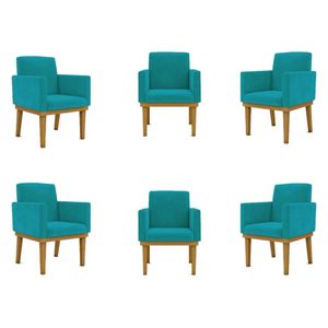 Kit 6 Poltronas Nina em Suede com Base de Madeira