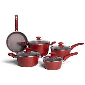 Jogo de Panelas Brinox Antiaderente Ceramic Life 5 Peças Optima com Indução Vermelho Carmin