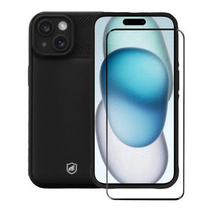 Kit Capa Symetric Preta e Pelicula Ultra Glass Preta para iPhone 15 - Gshield