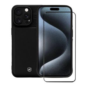 Kit Capa Symetric Preta e Pelicula Ultra Glass Preta para iPhone 15 Pro - Gshield