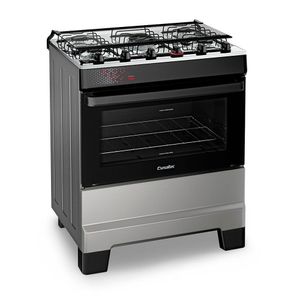 Fogão A Gás Mesa Inox Tampa De Vidro Forno 84L Esmaltec Ideal Top Inox 5 Bocas Bivolt