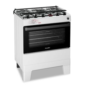 Fogão A Gás Mesa Inox Tampa De Vidro Forno 84L Esmaltec Ideal Master Branco 5 Bocas Bivolt