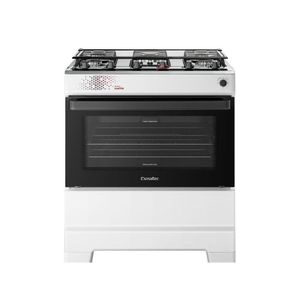 Fogão Esmaltec 5 Bocas Ideal Master Mesa Inox Tampa de Vidro Forno 84 Litros Branco T5ITB Bivolt