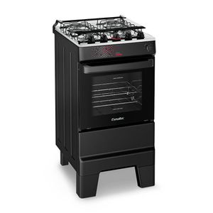 Fogão A Gás Mesa Inox Tampa De Vidro Forno 50L Esmaltec Ideal Master Preto 4 Bocas Bivolt