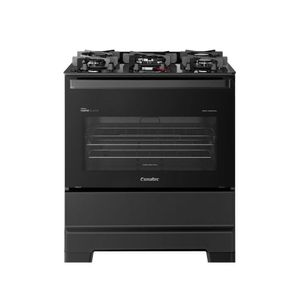 Fogão Esmaltec 5 Bocas Ideal Master Glass Mesa de Vidro Forno 84 Litros Preto T5VFP Bivolt