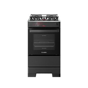 Fogão Esmaltec 4 Bocas Ideal Master Mesa Inox Tampa de Vidro Forno 50 Litros Preto T4ITP Bivolt