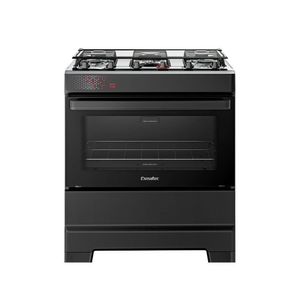 Fogão Esmaltec 5 Bocas Ideal Top Mesa Inox Tampa De Vidro Forno 84 Litros Preto T5IAP Bivolt