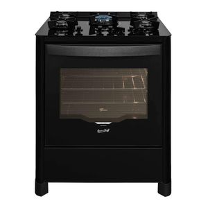 Fogão De Piso A Gás Fischer 5 Bocas Tripla Chama Gran Cheff Com Trempe De Ferro Fundido Mesa Vidro Preto 220V