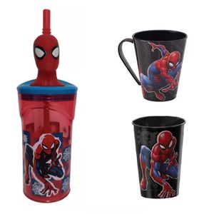 Conjunro copo 3D com canudo, copo e caneca Homem Aranha