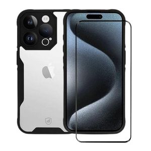 Kit Capa Dual Shock Sense e Pelicula Coverage 5D Pro Preta para iPhone 15 Pro Max - Gshield