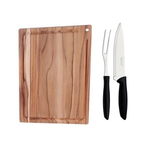 Kit Churrasco Tramontina Aço Inox c/Cabo Nylon e Tábua Madeira 3 Peças