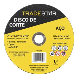 Disco Corte Metal 7" 180x3,0 mm Esmerilhadeira Tradestar