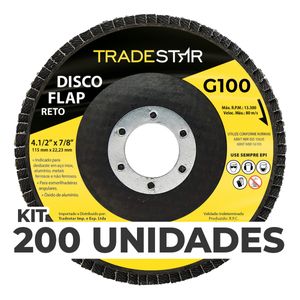 Kit C/ 200 Disco Flap Reto 4.1/2 X 7/8 Fds115-100fc Z100