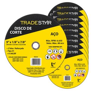 Kit c/ 10 Disco de Corte Metal 9" 230x3,0 mm Furo 22/23 mm