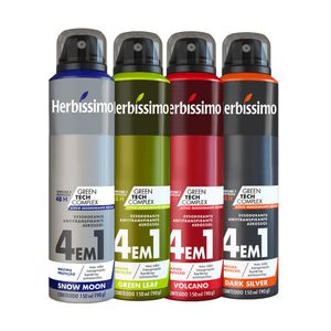 Kit Desodorante Aerosol Antitranspirante Herbíssimo Snow Moon + Green Leaf + Volcano + Dark Silver 150Ml