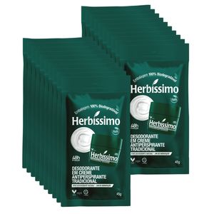 Kit Sachê Refil Desodorante Creme Antitranspirante Tradicional Herbissimo 45G - caixa com 20 unidades