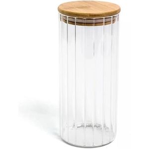 Pote Oikos de Vidro Canelado com Tampa de Bambu 1100ml