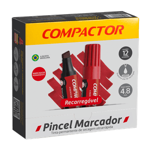 Pincel Marcador Permanente Vermelho Compactor 12x1