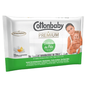 Lenço Umedecido Cottonbaby Cuidado da Pele 50 Unidades