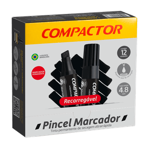 Pincel Marcador Permanente Traço Grosso Preto 12X1