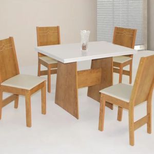 Conjunto de Mesa de Jantar Destak com 4 Cadeiras de 78 x 108 cm Nature e Off White - Móveis São Carlos