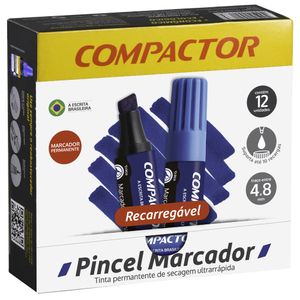 Pincel Marcador Permanente Traço Grosso Azul 12x1