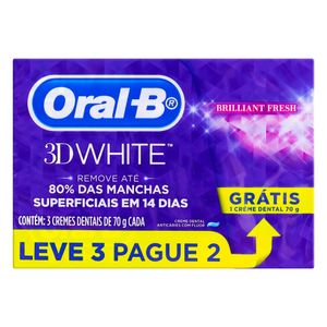 Pack Creme Dental Oral-B 3D White Brilliant Fresh Caixa 70g Cada Leve 3 Pague 2 Unidades