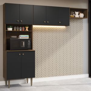 Armário de Cozinha Compacta 235cm Rustic/Preto Gourmet Madesa XB03