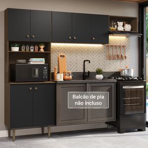 Armário de Cozinha Compacta 235cm Rustic/Preto Gourmet Madesa XA03