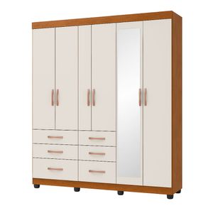 Guarda Roupa com Espelho Josias 6 Portas Topázio Cinamon/Off-White