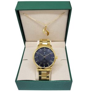 Kit Relógio Feminino Tuguir Analógico TG145 Dourado e Preto com Brinde