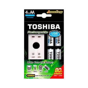 Carregador P/ 2 Pilhas Toshiba AA/AAA USB C/ 4 Pilhas Recarregáveis - AC2514