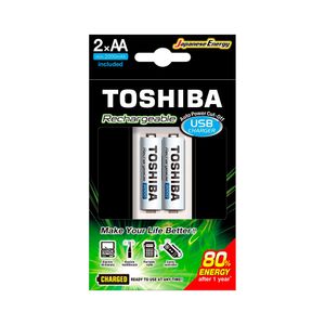 Carregador P/ 2 Pilhas Toshiba AA/AAA USB C/ 2 Pilhas Recarregáveis - AC2515