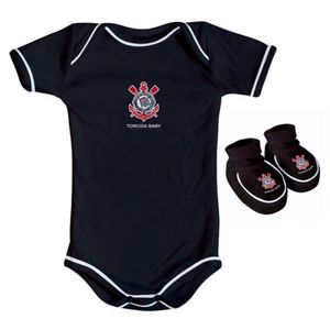 Body e Pantufa Corinthians Preto Torcida Baby